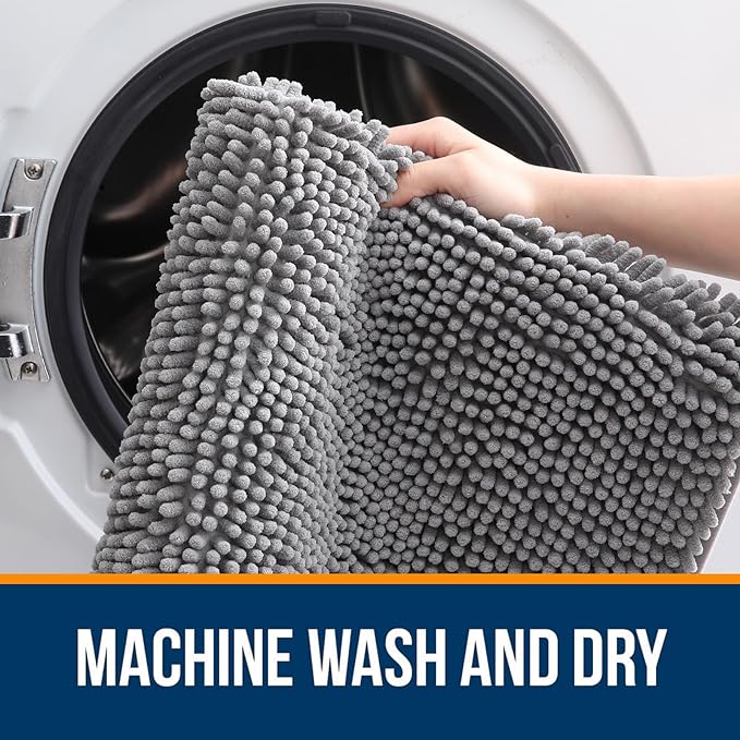 OLANLY Bathroom Rugs 70x24, Extra Soft Absorbent Chenille Bath Rugs, Rubber Backing Quick Dry, Machine Washable Bath Mats for Bathroom Floor, Tub and Shower, Home Decor Accessories, Grey