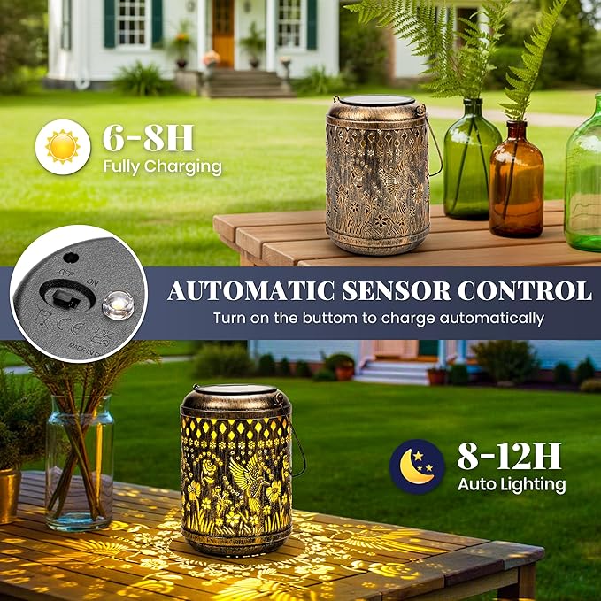 Hummingbird Gifts for Women Mom Solar Lanterns Outdoor Decor Metal Hanging Solar Lights Outside Decoration for Garden Yard Patio Porch