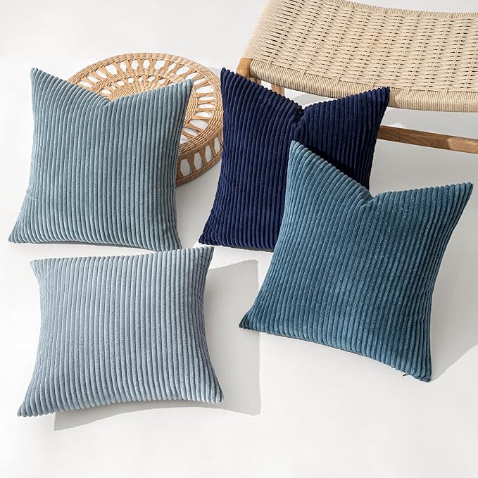 MIULEE Summer Throw Pillow Covers 18x18 Inch Set of 4 Western Neutral Decorative Cushion Covers Soft Boho Farmhouse Modern Coastal Home Decor for Couch Bed Sofa Living Room Dark Blue Navy Series