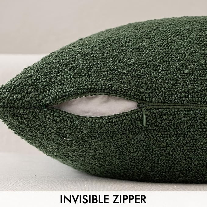 MIULEE 20x20 Inch Christmas Decorative Pillow Covers for Couch Bed Set of 2 Textured Boucle Neutral Winter Throw Pillows Dark Green Accent Solid Cushion Pillowcases Sofa Livingroom Home Decor