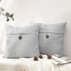 Phantoscope Pack of 2 Farmhouse Throw Pillow Covers Button Vintage Linen Solid Decorative Pillow Cover for Couch Bed and Chair Light Grey 20 x 20 inches 50 x 50 cm