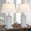 Hamucd Coastal Table Lamps Set of 2, Beach Living Lamps for Bedroom with USB A+C, Antique Grey Modern Resin LED 3-Color Temperature Bedside Nautical Decor, Nightstand Tropical Lamps for End Table.