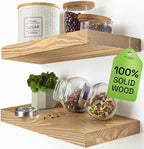 BAOBAB WORKSHOP Natural Wood Floating Shelves for Wall 12 Inch Wide, Small Wooden Shelf 12 In, Bathroom Shelves for Room Wall Mounted Kitchen Rustic Farmhouse, Oak Floating Shelf, 12W × 6.7D, Set of 2