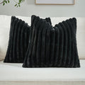 FUTEI Black Striped Decorative Throw Pillow Covers 18x18 Inch Set of 2,Square Winter Decorations Couch Pillow Case,Soft Cozy Faux Rabbit Fur & Velvet Back,Modern Home Decor for Bed