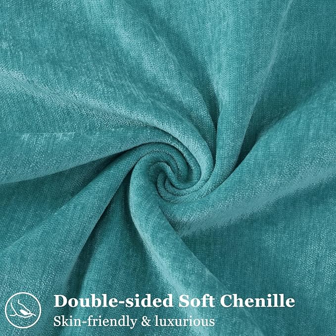 decorUhome Couch Throw Pillow Covers 18x18 Set of 2, Decorative Soft Euro Neutral Chenille Pillow Covers with Elegant Design for Sofa Bed Living Room Home Decor, Teal
