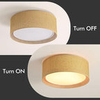 WINGBO 15.7" Modern 3-Light Flush Mount Ceiling Light Fixture with Fabric & Acrylic Double Drum Shade for Bedroom Living Room Dining Room Hallway Entryway, Brown