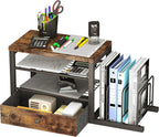 Wood Desk Organizer with Drawers, Desk File Organizer with 3 Vertical File Holders, File Shelf,Storage for Mail, Supplies,Classroom Organization