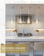 Pendant Lights Kitchen Island, Brushed Nickel Dual Shade Hanging Lights Fixtures with Metal and Clear Glass, Modern Kitchen Pendant Lighting Over Island for Dining Room, AD-24022-1P-SN