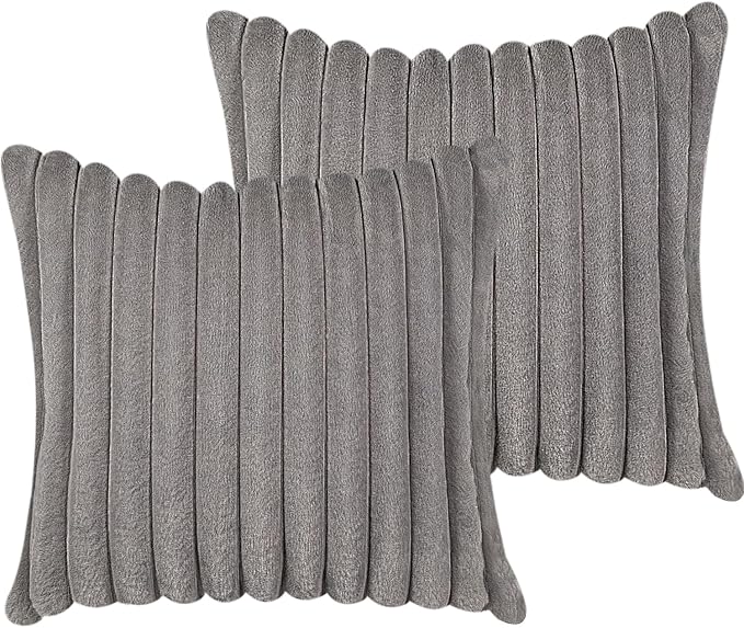 20x20 Throw Pillow Covers Set of 2, Decorative Faux Fur Covers for Bed, Couch Soft Fluffy Pillow Cover with Velvet Back for Living Room, Neutral Home Décor Accent for Sofa - Dark Gray