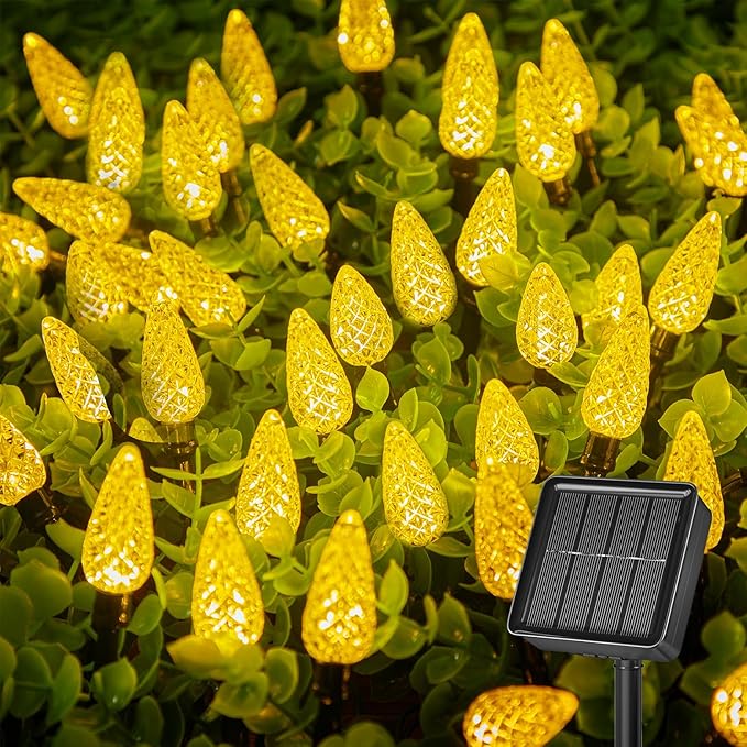 Brightown Solar Operated C6 Strawberry String Lights, 39ft 100 LEDs Warm White LED Christmas Fairy Lights, Solar Christmas Lights Outdoor, Christmas Decorations for Christmas Tree, Garden Decor