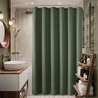 Olive Green Extra Long Linen 84 Inch Shower Curtain Bath Shower Curtain Set 84 Inch Long with Hooks XLong Tall Farmhouse Country Dark Green Boho Drapes for Bathroom, 72x84 Drapes