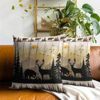 Bear Deer Pillow Cover Set of 2, 18x18 Inch Rustic Elk Moose Moutain Wood Plank Decorative Throw Pillowcases Cushion Covers for Couch Sofa Living Room Patio Indoor and Outdoor
