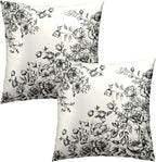 Vintage Floral Throw Pillow Covers 18x18 Set of 2, Chinoiserie Black White Flowers Square Pillowcases Cotton Cushion Cover Decoration for Couch Sofa Living Room Bedroom Home