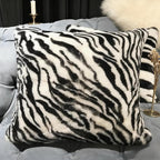 Black White Square Pillow Cover Soft Fluffy Fuzzy Faux Fur Zebra Stripe Throw Pillows Modern Decorative Accent Cushion Covers Pillowcase for Couch Sofa Living Room Bedroom, 18x18