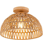 Boho Light Fixtures Ceiling Rattan Lights Boho Chandelier Flush Mount Ceiling Light Wooden Canopy Woven Lamp Shade Small Chandelier for Hallway Foyer Entrance Bedroom Kitchen Nursery Lighting Fixture