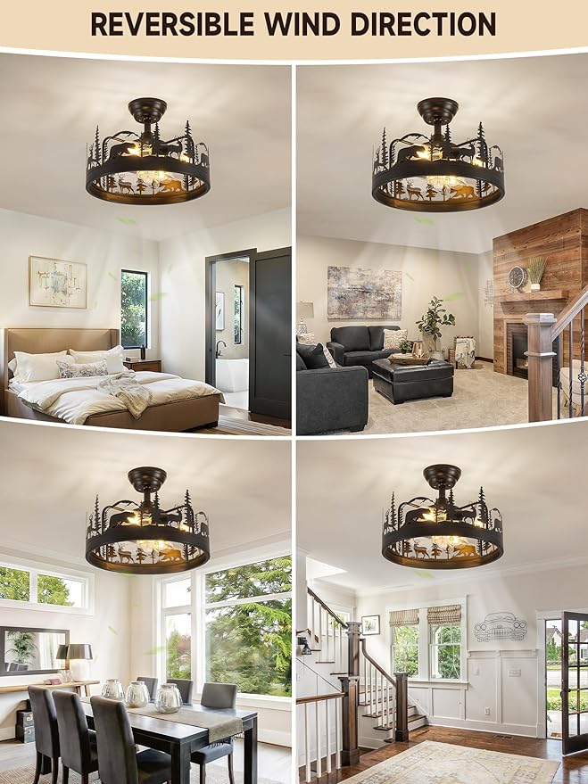 Black Chandelier Fan with，Farmhouse Rustic Ceiling Fan with Light and Remote, Adjustable Height, Rustic Chandeliers for Living Room, Bedroom, Hallway, Entryway Kitchen Lighting