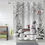 Vandarllin Winter Christmas Shower Curtain, Cute Snowman Cardinals Shower Curtains Set with Hooks, GreySnowy Pine Forest Waterproof Fabric Bathroom Curtains Decor Home Accessories,72 X 78 Inch Long