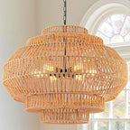 Large Rattan Chandelier Boho Pendant Light Fixture Dinning Room Chandelier Boho Hanging Light 31.5IN Basket Light Woven Rattan Pendant Light for Kitchen Island Hallway Bedroom Farmhouse Living Room