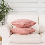 NiNi ALL Faux Fur Plush Throw Pillow Covers Pink 18x18 Inch Set of 2 Decorative Soft Plush Striped Couch Pillow Cover for Sofa Cushion Cases for Couch Bed Home Decor