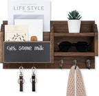 Mail and Key Holder – Wall Mount Key Hanger with Shelf and 7 Metal Hooks – Decorative Natural Paulownia Wood Entryway Organizer with Mounting Hardware (16.5”W x 8.7”H x 3.5”D) (Brown)