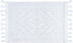 Savi Home Cotton Woven Jacquard Bathroom Rug Set of 2, Woven Fringe Bathroom Mats, 100% Cotton, Non - Slip Bath Mat, Durable Thick Bath Mat 17”x30”& 20"x38" with Fringes, White