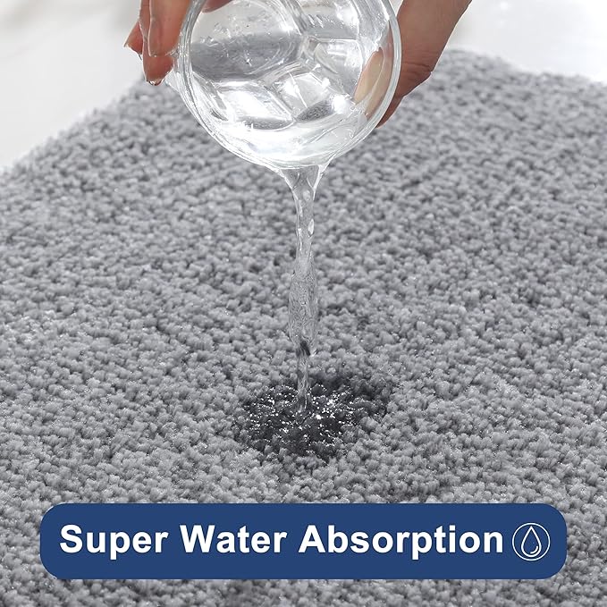 COSY HOMEER Extra Thick Bath Rugs for Bathroom - Anti-Slip Bath Mats Soft Plush Yarn Shaggy 100% Strong Mirco Polyeste Mat Living Room Bedroom Mat Floor Water Absorbent(Grey,16x24 - Inches)