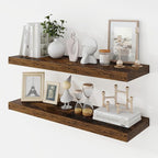 30 Inch Floating Shelves, 9.3" Deep Floating Shelf Wall Mounted, 30" Wall Shelves, Rustic Deep Bookshelf, Large Display Shelves & Storage Shelves for Bedroom, Living Room, Brown, Set of 2