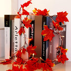 VCOKEN Fall Maple Leaf Garland - Outside Fall Decor with Battery Operated - Outdoor Decor Garlands with 24 Warm Lights for Home Holiday Autumn Garland Indoor Table Door
