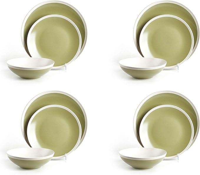 Rock Ridge Speckled Stoneware Dinnerware Set, 12 Piece, Beryl and Ivory