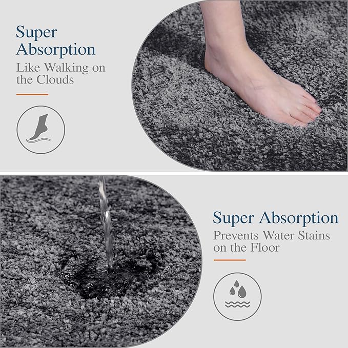 Walensee Non Slip Bath Mat (16 x 24, Dark Grey) - Soft Microfiber Shaggy Mat, Water Absorbent, Machine Washable, Thick Plush Shower Rug