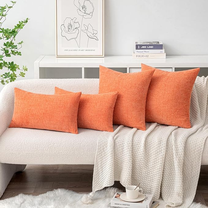 MIULEE Pack of 2 Couch Throw Pillow Covers 20x20 Inch Soft Coral Red Chenille Pillow Covers for Sofa Living Room Solid Dyed Pillow Cases