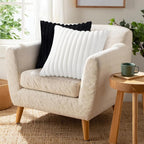 Pallene Faux Fur Plush Throw Pillow Covers 20x20 Set of 2, Luxury Soft Fluffy Striped Decorative Pillow Covers for Sofa, Couch, Living Room, Black