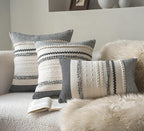 Boho Throw Pillow Covers 18x18 Inch Set of 2, Black Textured Decorative Couch Pillow Cases for Farmhouse Home Decor, Accent Cushion Cover for Sofa, Bed, Living Room, Bedroom
