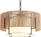 4-Light Rattan Chandelier, 19.7" Boho Pendant Light with Fabric Shade, Farmhouse Rattan Hanging Ceiling Light Fixture for Dining Room, Living Room, Kitchen Island, Bedroom, Hallway, Foyer