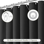 Inhousolu Fabric Shower Curtain Waffle Weave, 230 GSM Heavy Duty, Weighted Hem, 12 Metal Hooks, Water Repellent, Machine Washable, Hotel Spa Luxury Bath Curtain Set, 60 x 72 Inch, Black