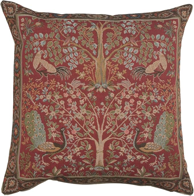 Charlotte Home Furnishings Decorative Pillow Covers for Couch 19x19 in, Tapestry Throw Pillow Cover for Living Room Bed Decor, Red Tree French Country Sofa Cushion Cases, Soft Cotton Jacquard Woven