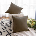 Jeanerlor Pack of 2 24 x 24 Inch Cotton Linen Soft Soild Decorative Square Throw Pillow Covers Green Cushion Case Set for Bedroom/Sofa/Car 60 x 60 cm, Khaki