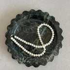 Travertine Marble Scalloped Tray Round Wave Tray Small Serving Platter for Counter, Bathroom, Kitchen, Nightstand, Jewelry Ring Dish Holder (White Dark Green)