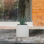 Kante 12 Inch Square Concrete Planter for Outdoor Indoor Home Patio Garden, Large Plant Pot with Drainage Hole and Rubber Plug, Pure White