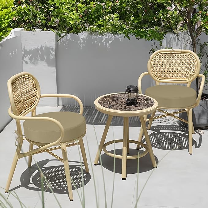 idee-home Outdoor Bistro Chair Cushions, 15”x15”x 3” Thick Outdoor Round Seat Cushions Set of 2 with Ties, Waterproof Round Patio Furniture for Garden