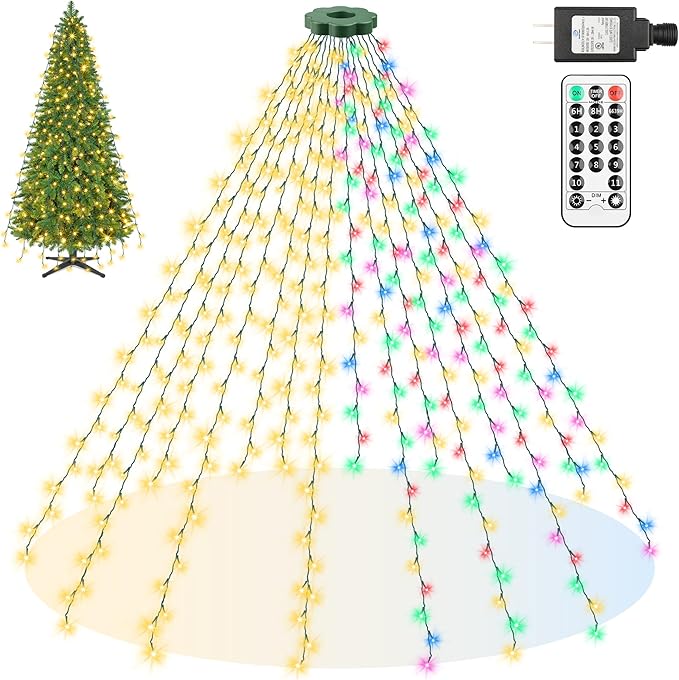 Mlambert Christmas Tree Lights, 7.5ft 16 Lines Fairy String Light, 8 Modes 480 LED Xmas Lighting with Remote Timer for Holiday, Warm White/Multicolor