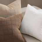 Woaboy Linen Check Throw Pillow Covers Set of 2 - Light Brown Farmhouse Modern Boho Vintage Decorative Cushion Covers for Sofa Couch Bedroom Living Room Decor 20x20 Inch