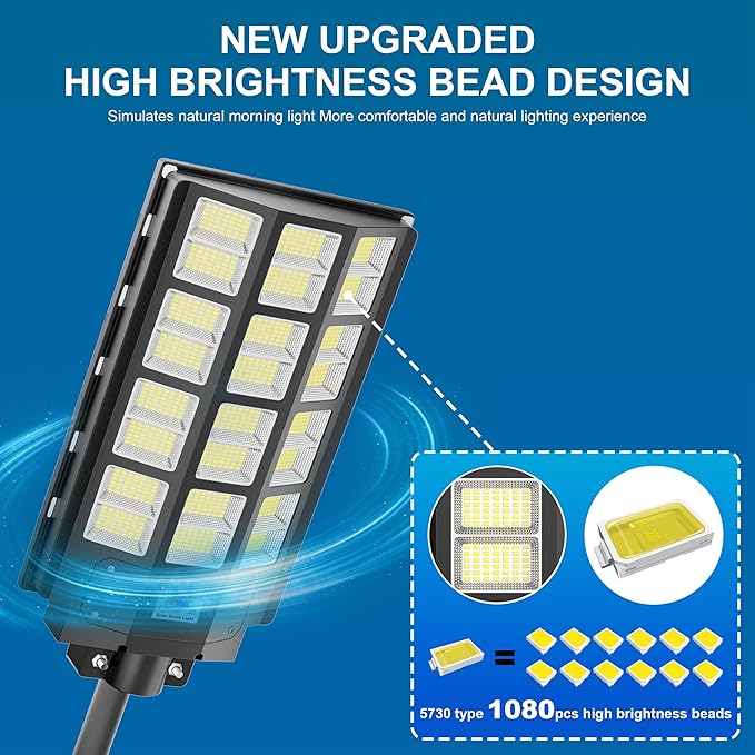 Solar Street Light 8000W, Solar Outdoor Lights Waterproof, 240000LM 8000K Solar Powered Parking Lot Light Dusk to Dawn with Outside Motion Sensor LED Light, Wide Angle Street Lamp