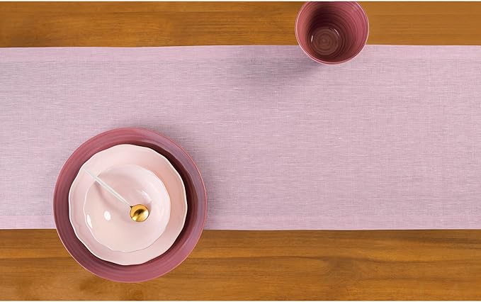 Solino Home Linen Short Table Runner 48 Inches - Athena, 100% Pure Linen Bubblegum Pink Table Runner 14 x 48 Inch Ideal for Dresser and Coffee Tables - Halloween