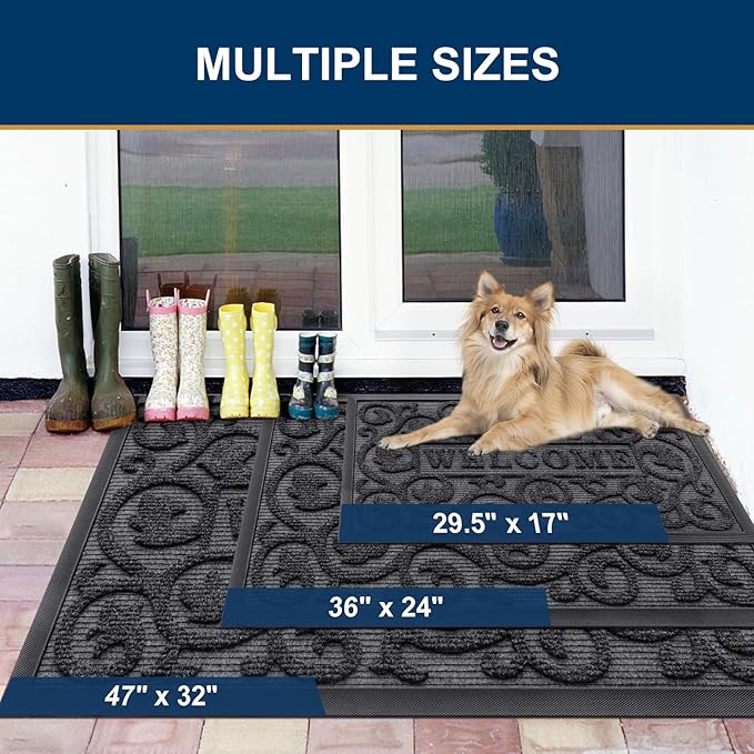 Smiry Welcome Door Mat Outside Entrance, Heavy Duty Trap Dirt and Moisture Easy Clean Low Profile Patio Porch Indoor Outdoor Front Doormat for Entry, 29.5x17 Inch, Grey/Welcome