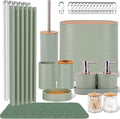 LightGreen Bathroom Set, 25 PCS Bathroom Accessories Set with Shower Curtains, Rugs, Trash Can, Toothbrush Holder, Soap Dispensers, Toothbrush Cup, Vanity Tray, Soap Dish, Toilet Brush, Qtip Holders