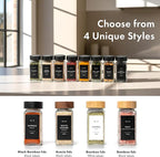 Square Spice Jars with Black Bamboo Wooden Lid (Pack of 24) Spice Jars with Shaker Insert and 240 Labels - Bamboo Lid Glass Container for Spice Organisation [4.3 in × 1.8 in]