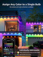 Lepro E1 AI Permanent Outdoor Lights APP Control, 100ft 60 LED Smart RGB+IC+Warm/Cool White House Eave Light for Halloween Christmas, Alexa Google Enabled, 2.4 GHz WiFi/Bluetooth, NO Remote Controller