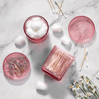 2 Pack Qtip Holders for Bathroom, Clear Glass Apothecary Jars with Lids,Vintage Bathroom Canisters for Cotton Balls,Swabs,Floss Picks,Hair Ties,Vanity Organizer and Storage Decor (Pink)
