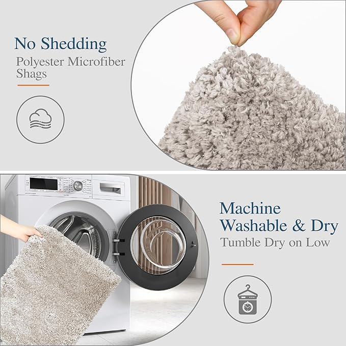 Walensee Non Slip Bath Mat - Soft Microfiber Shaggy Bath Mat (16 x 24, Light Tan) Water Absorbent Thick Plush Machine Washable Rug for Shower